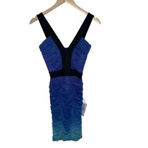 Dress The Population Ashlyn Ombre Ruched Bodycon Dress Blue Black XXS